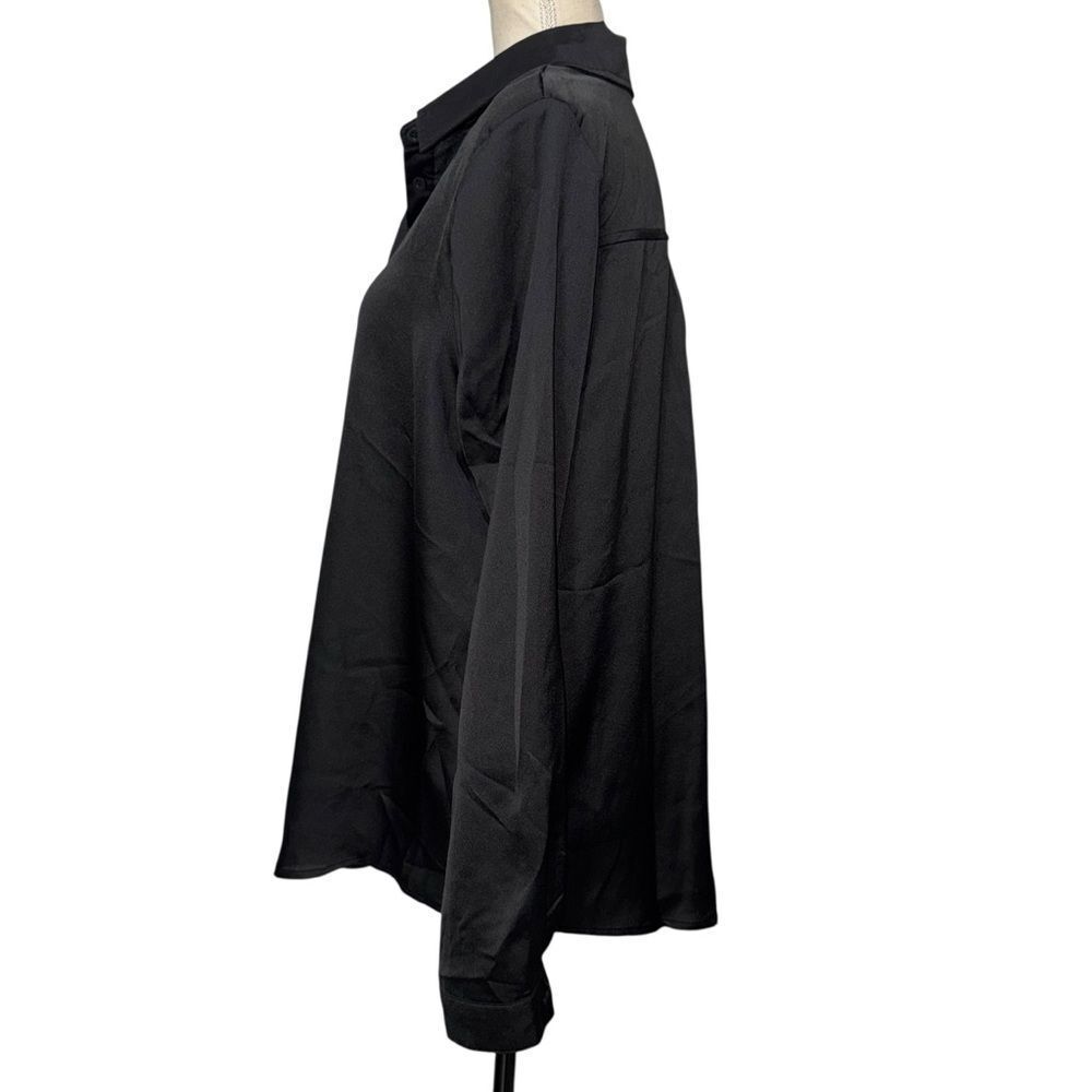 Boohoo Smooth Solid Black Silk Satin Button-Down Shirt Long Sleeve lightweight M - Picture 8 of 13
